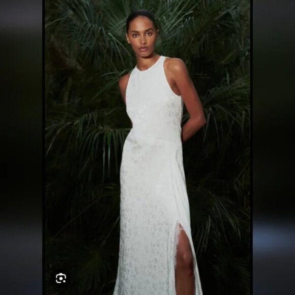 Zara Lace Jacquard Maxi Dress NWT White Size Medium - Picture 4 of 11